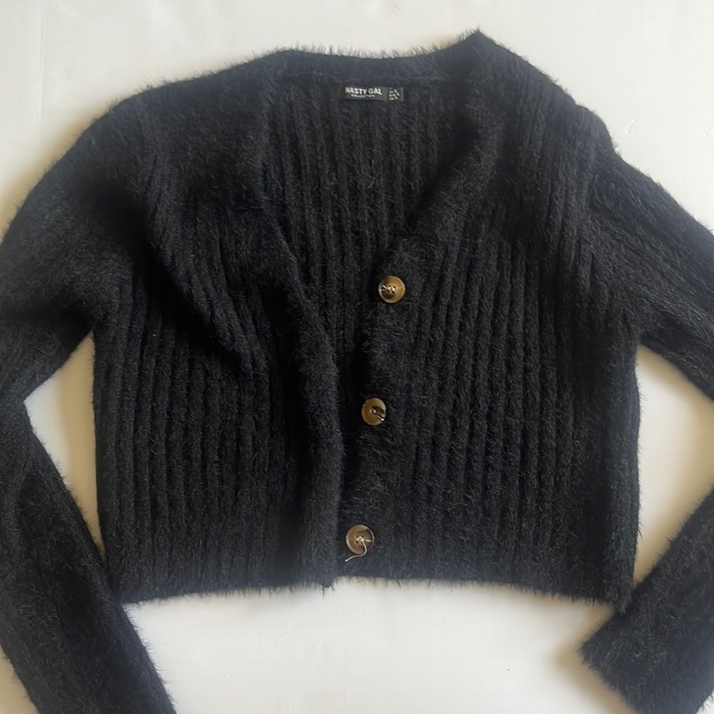 Nasty gal black fuzzy cardigan